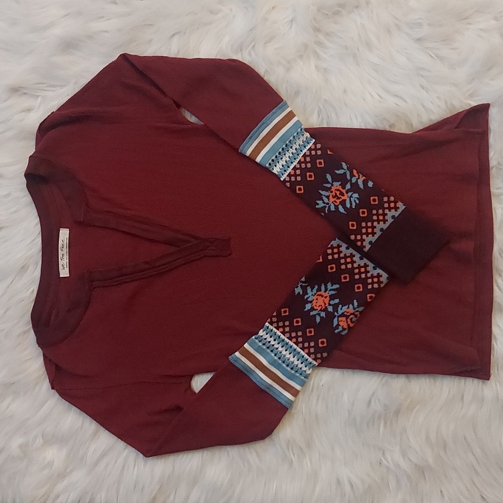 Free People Crochet Sweater Sleeves Long Sleeve Shirt Waffle Deep V - Picture 3 of 7
